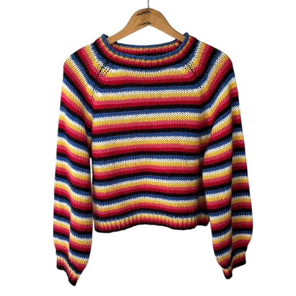 Golden Days Paris | Women’s rainbow tripped balloon sleeve pullover sweater, OS - Picture 15 of 16